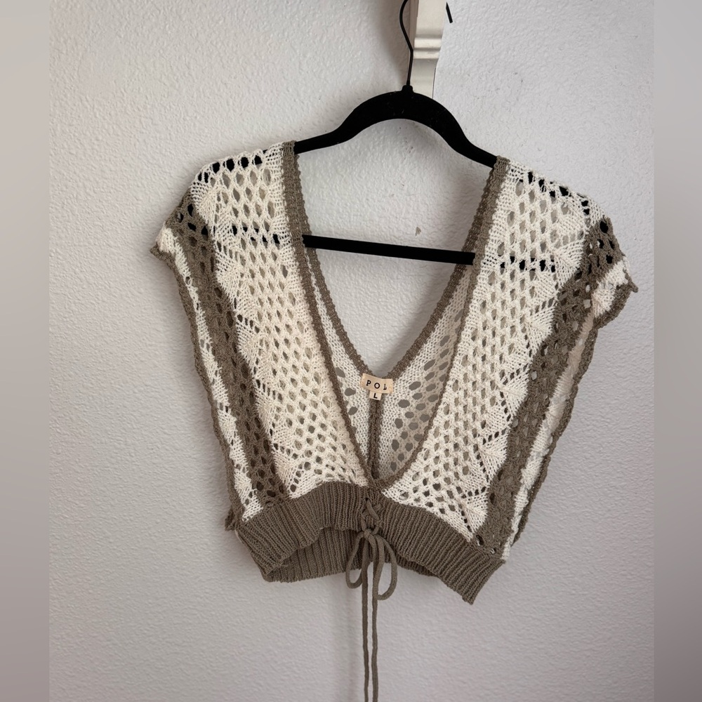 Women’s Crochet Knit Top - Cream and Brown